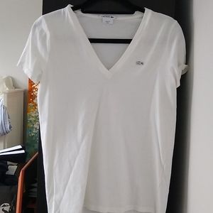 Women's lacoste white v neck tee